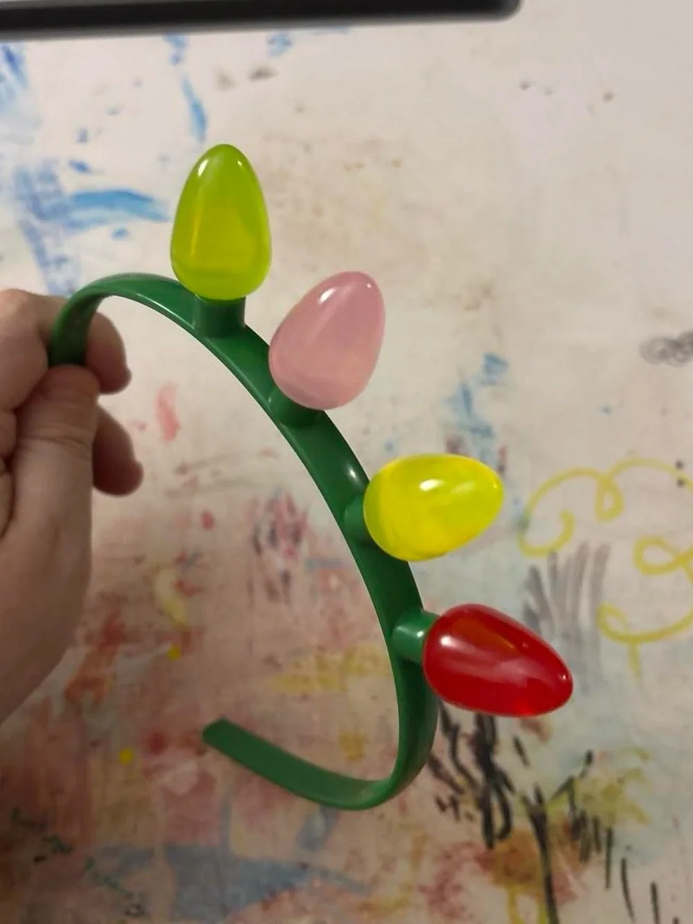 Green Kids Headband with Pink, Yellow and Red Light-Bulb Accents
